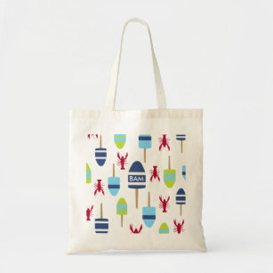 Nautical Theme Buoy and lobster monogrammed Tote Bag