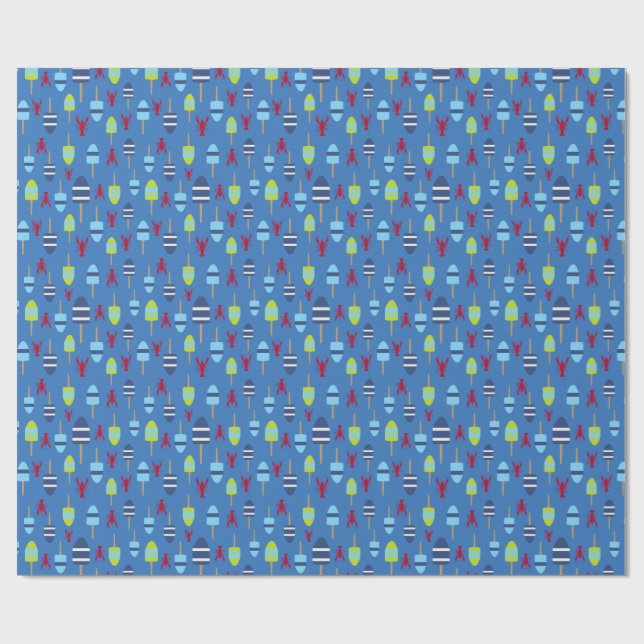 Nautical Theme Buoy and lobster monogrammed Wrapping Paper (Flat)