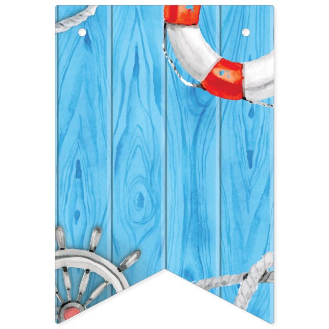 Nautical Theme. Buoy, Rope and Ship Wheel Bunting Flags (First Flag)