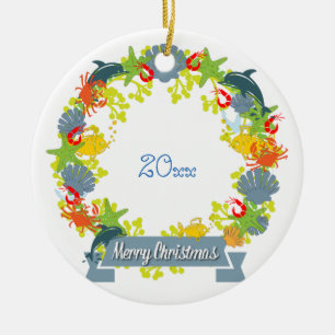 Nautical Theme Christmas Wreath Ornament - Coastal