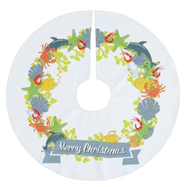 Nautical Theme Christmas Wreath Tree Skirt (Front)