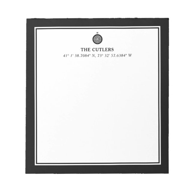 Nautical Theme Compass, Black,  Personalized Notepad (Front)