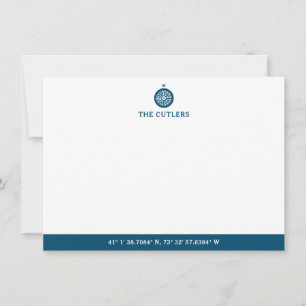 Nautical Theme Compass, Blue, Personalized Note Card