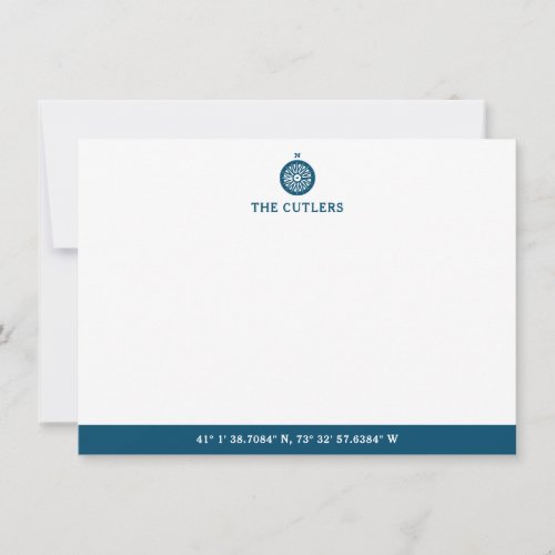 Nautical Theme Compass Blue Personalized Note Card
