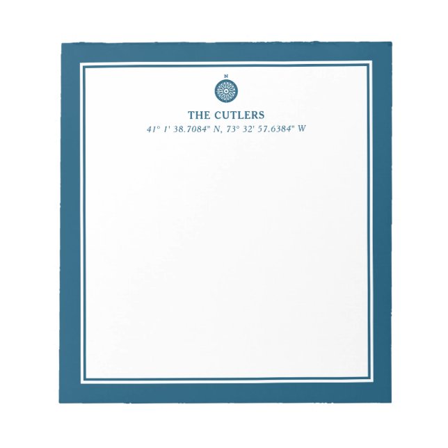 Nautical Theme Compass, Blue,  Personalized Notepad (Front)
