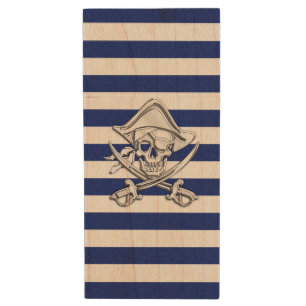 Nautical Theme Crossbones Pirate Design Wood Flash Drive