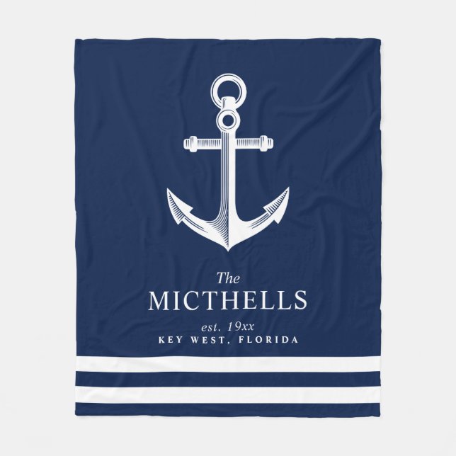 Nautical Theme Family | Couple Name Fleece Blanket (Front)