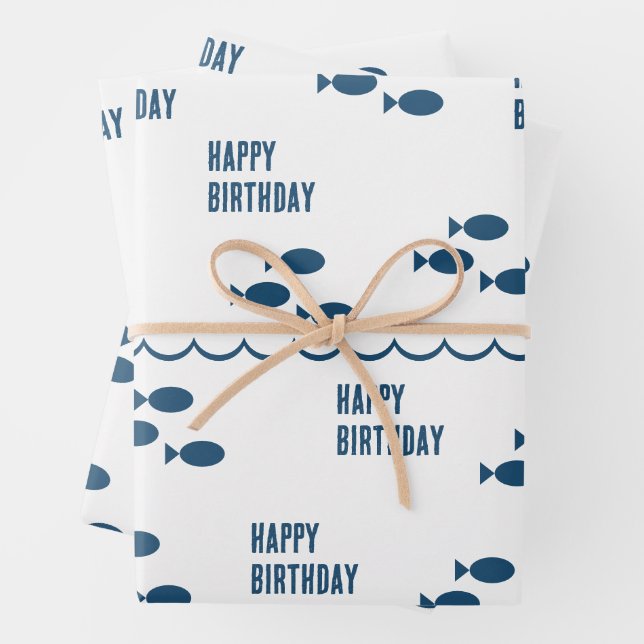 Nautical Theme Happy Birthday Wrapping Paper Sheets (In situ)