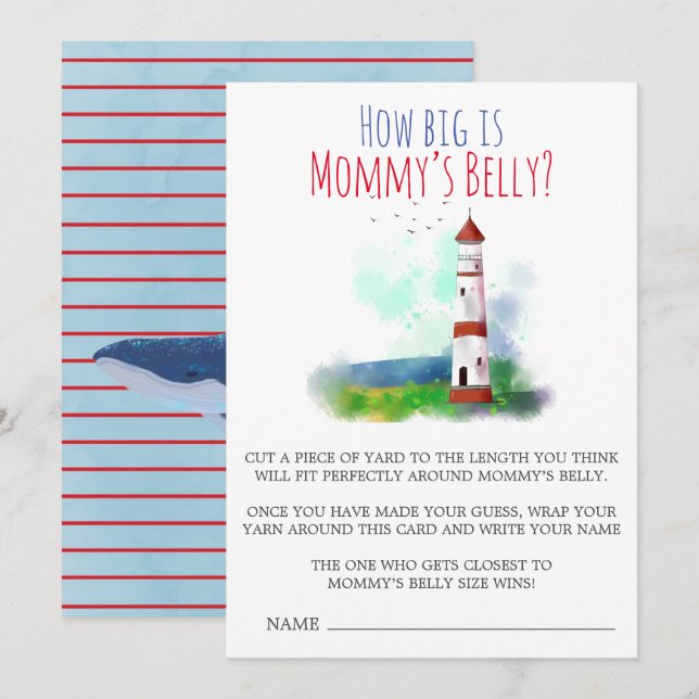 Nautical Theme  How Big Is Mommy’s Belly card (Front/Back)
