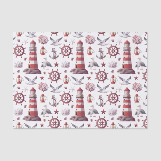 Nautical Theme - Lighthouse, Coral, Marine Life Tissue Paper (Front)