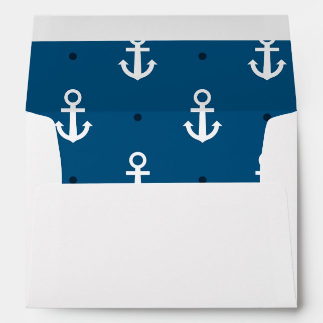 Nautical Theme Navy Blue Anchor Pattern Lined Envelope (Back (Bottom))