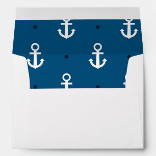 Nautical Theme Navy Blue Anchor Pattern Lined Envelope