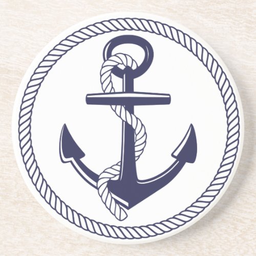 Nautical Theme Navy Blue Anchor Rope Circle Coaster