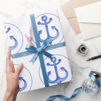 Nautical Theme | Navy Blue Anchors Wrapping Paper