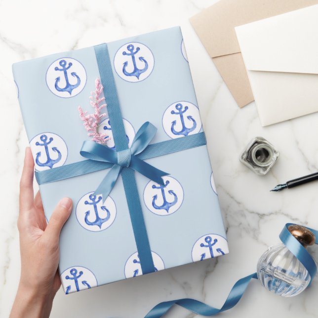 Nautical Theme | Navy Blue Anchors Wrapping Paper (Gifting)