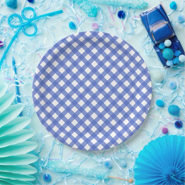 Nautical Theme - Navy Blue Gingham Paper Plate (Party)