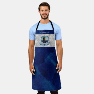Nautical-theme Navy Blue Photo  Shells Watercolor  Apron