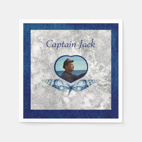 Nautical_theme Navy Blue Photo  Shells Watercolor  Napkins