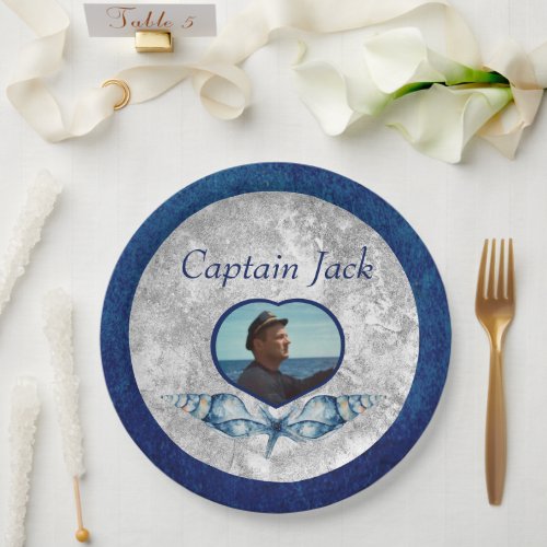 Nautical_theme Navy Blue Photo  Shells Watercolor  Paper Plates