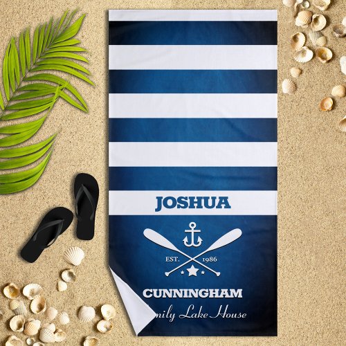 Nautical Theme Navy Blue Stripes Beach Towel