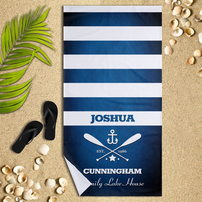Nautical Theme Navy Blue Stripes Beach Towel (Creator Uploaded)