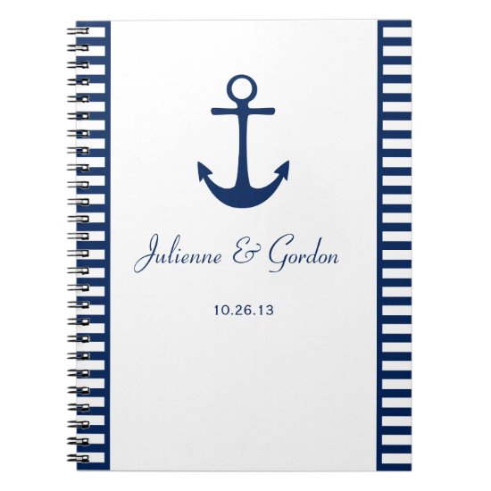 Nautical Theme Navy Blue White Stripes Guest Book