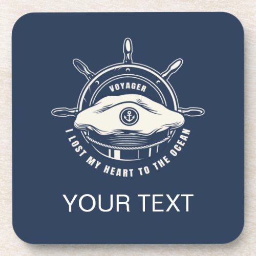 Nautical Theme Navy Blue Your Text  Beverage Coaster