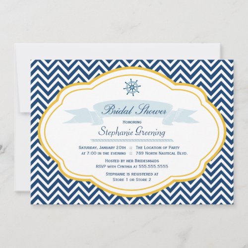Nautical theme navy gold bridal shower invitation