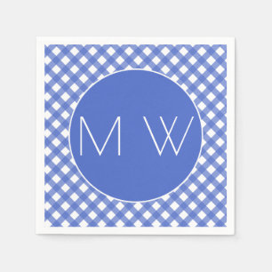 Nautical Theme - Navy Plaid Monogram Paper Napkins