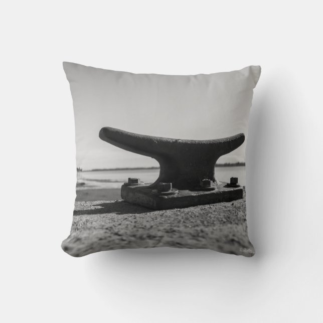 Nautical theme pillow, black and white throw pillow (Front)