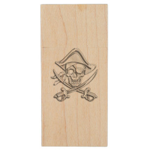 Nautical Theme Pirate Design Wood USB Flash Drive