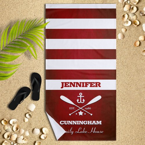 Nautical Theme Red Striped Beach Towel