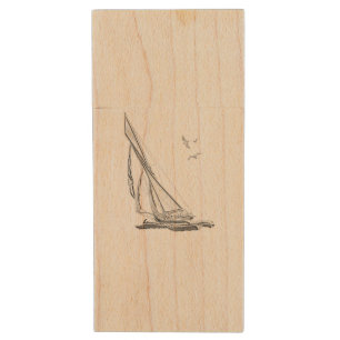 Nautical Theme Regatta Design Wood USB Flash Drive