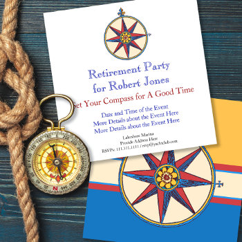Nautical Theme Retirement Party Compass Rose Invitation by AntiqueImages at Zazzle
