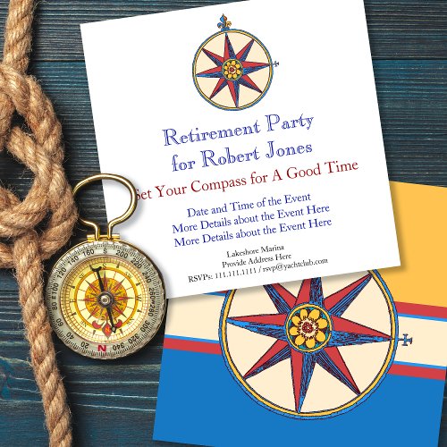 Nautical Theme Retirement Party Compass Rose Invitation