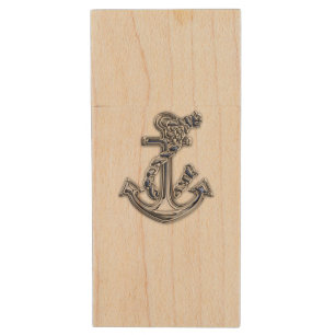 Nautical Theme Rope Anchor Design Wood Flash Drive