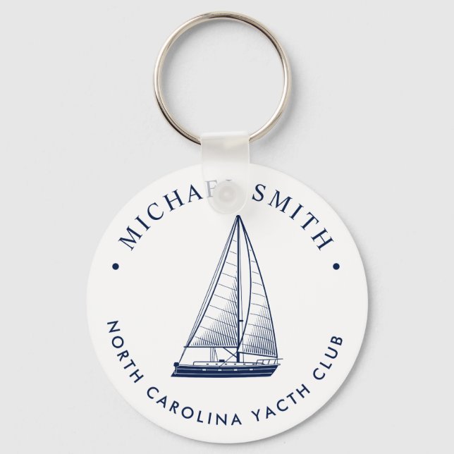 Nautical Theme | Sailboat Club Custom Navy Keychain (Front)