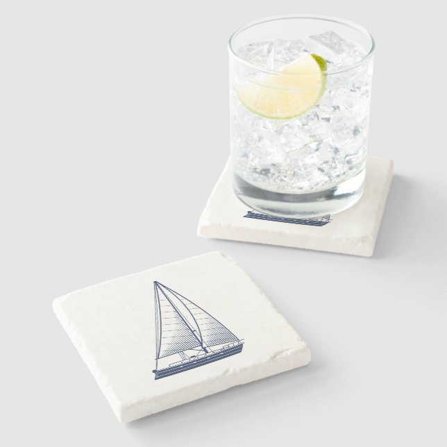 Nautical Theme Sailboat Stone Coaster (Side)