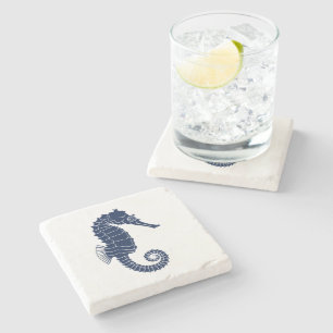 Nautical Theme Seahorses Stone Coaster