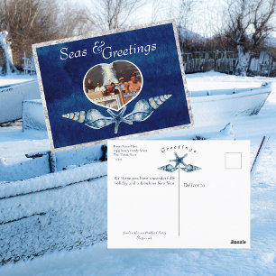 Nautical-theme Seas and Greetings Holiday Postcard