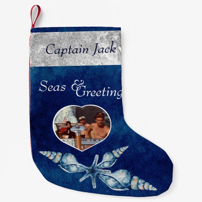 Nautical-theme Seas and Greetings  Small Christmas Stocking (Front)