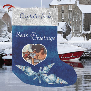 Nautical-theme Seas and Greetings Small Christmas Stocking