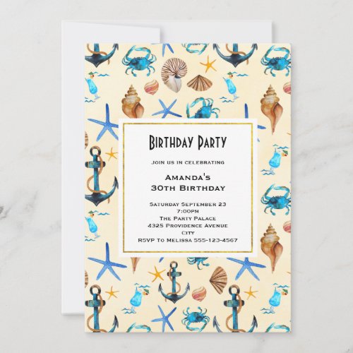 Nautical Theme Seashells Birthday Invite