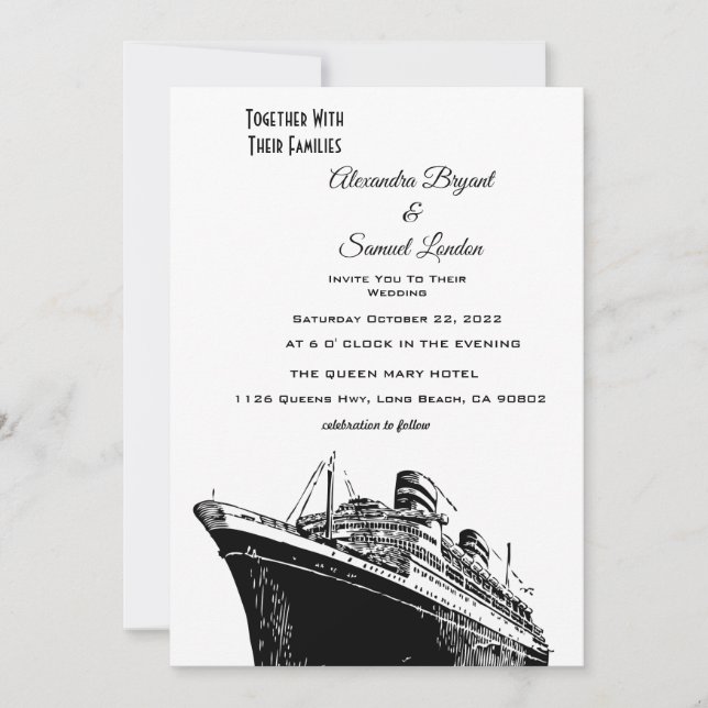 Nautical Theme Ship Board Wedding Invitation (Front)