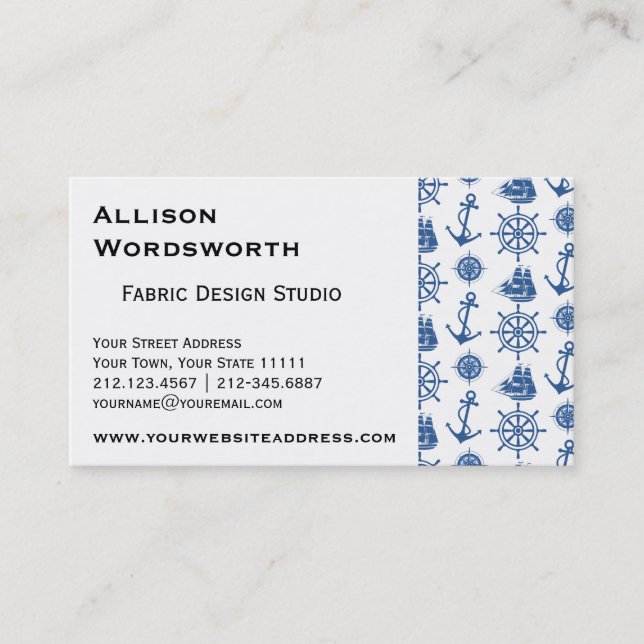 Nautical Theme Ships Anchor Blue and White Business Card (Front)