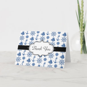 Nautical Theme Ships Anchor Blue and White Letterpress Thank You Card