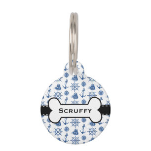 Nautical Theme Ships Anchor Blue and White Pet ID Tag