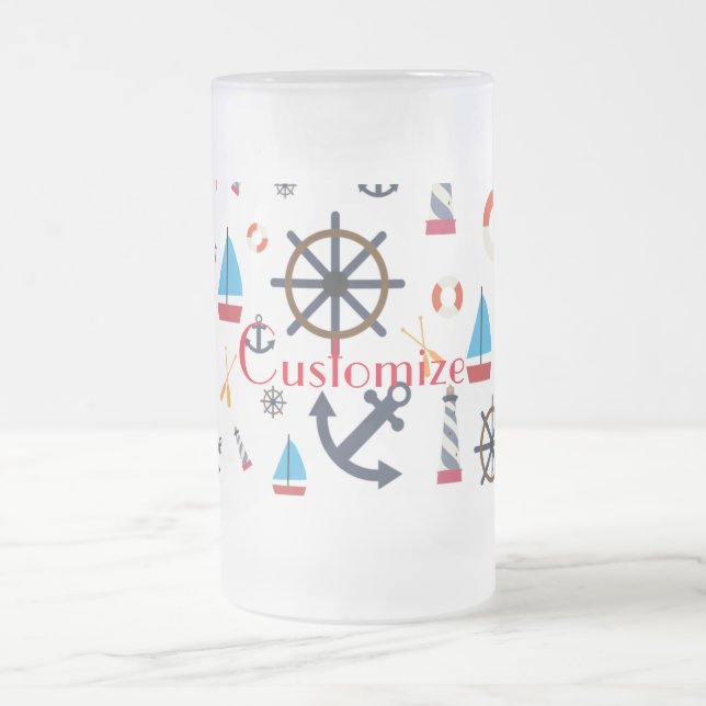Nautical Theme Thunder_Cove Frosted Glass Beer Mug (Center)