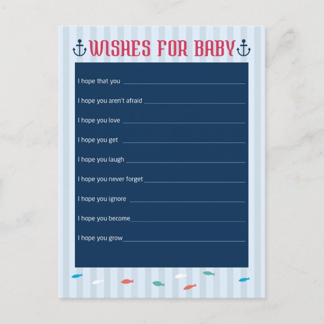 Nautical Theme - Wishes for Baby Shower Game Advice Card (Front)