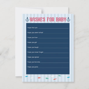 Nautical Theme - Wishes for Baby Shower Game Advice Card